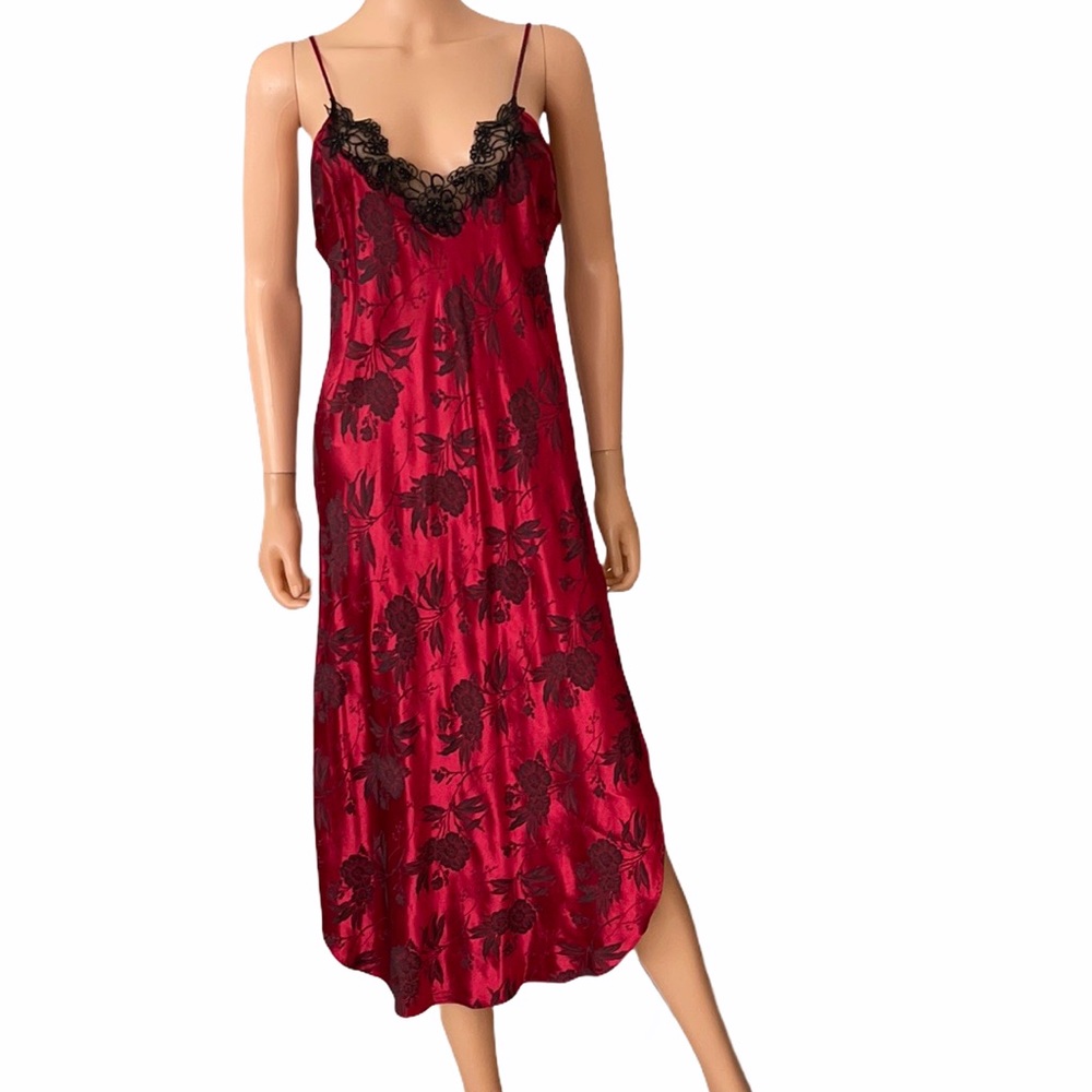 Vintage Natori Private Luxuries red/black floral slip dress